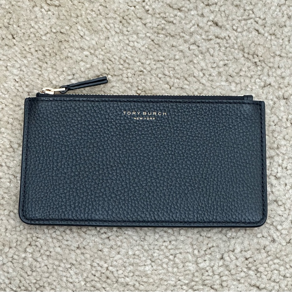 Tory Burch Thea Zip Card Wallet‎ in Black Pebbled Leather VGUC - Picture 2 of 6